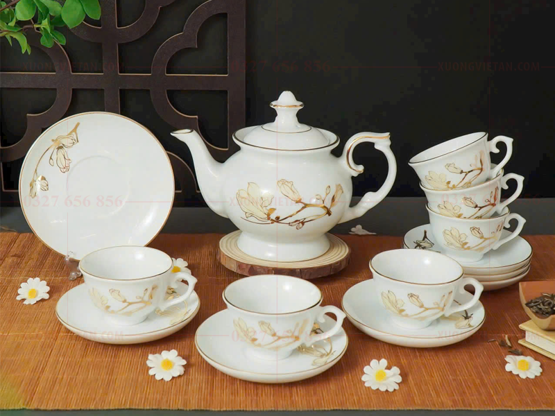 Bộ ấm chén vẽ vàng cao cấp