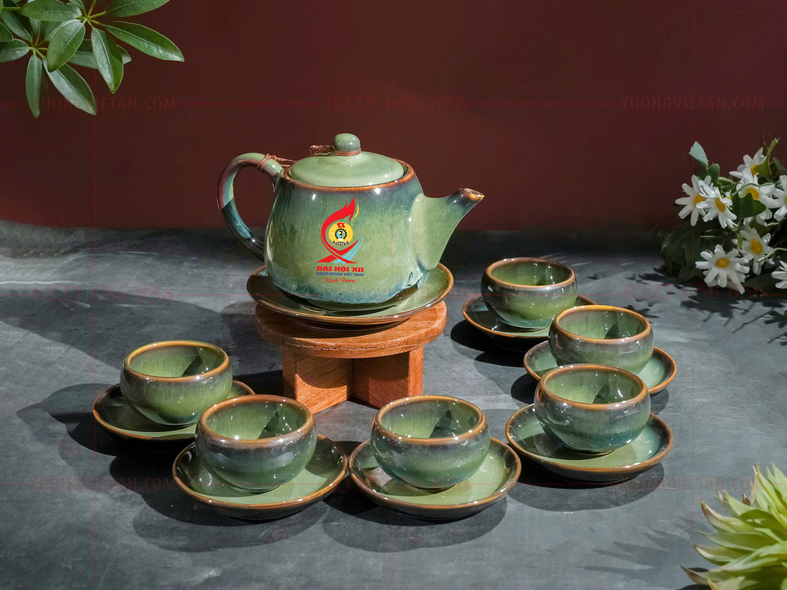 Bộ ấm chén hỏa biến in logo 