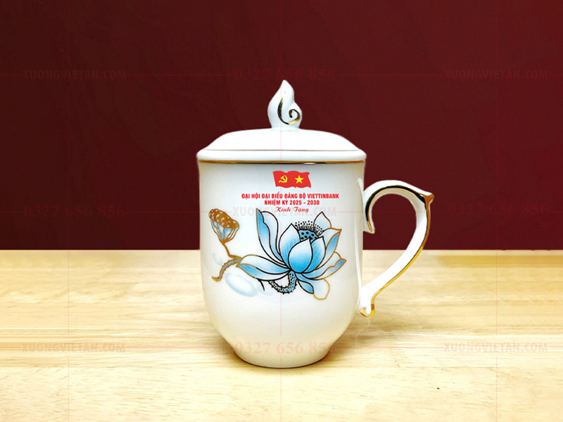Cốc sứ bát Tràng in logo đại hội đảng