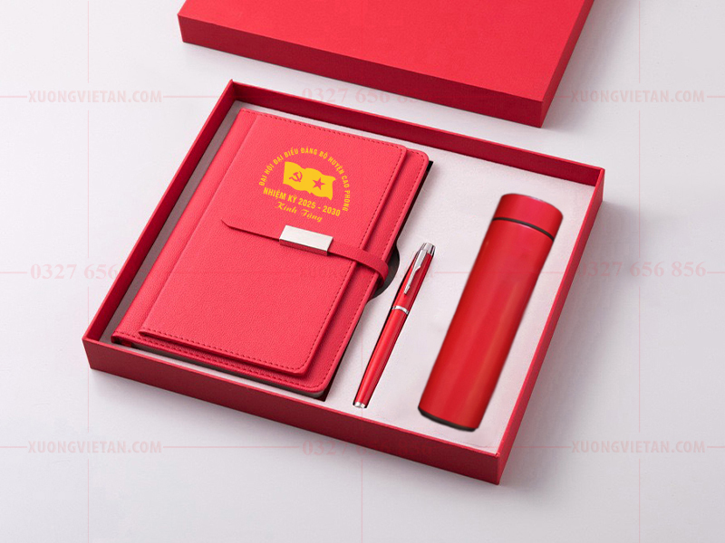 Bộ giftset sổ da in logo đại hội đảng