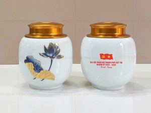 Hũ đựng trà Bát Tràng in logo đại hội đảng