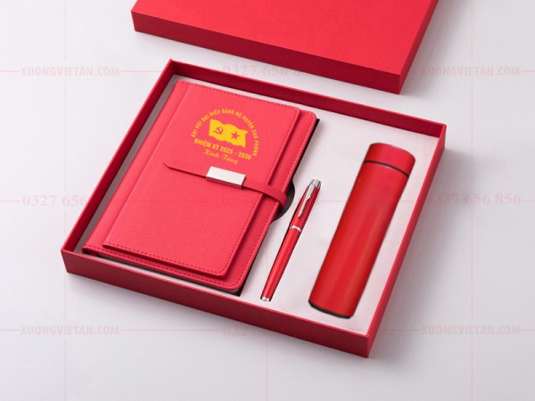 Bộ giftset sổ da in logo đại hội đảng
