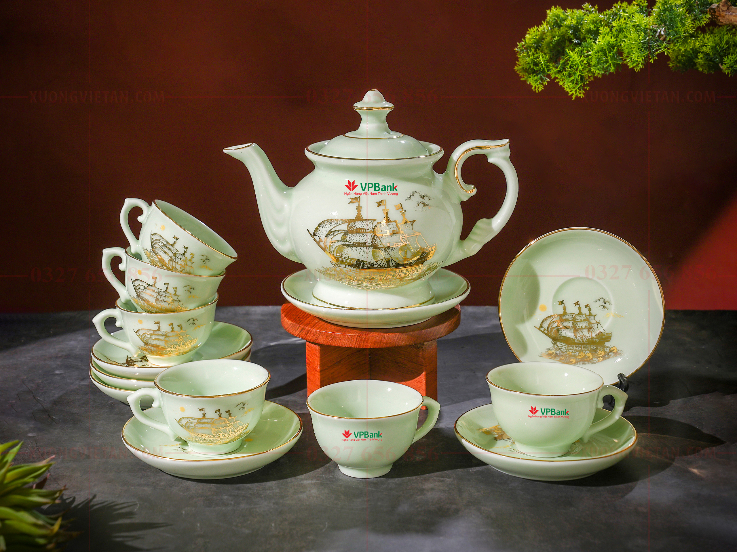 Bộ ấm chén in logo làm quà tặng doanh nghiệp