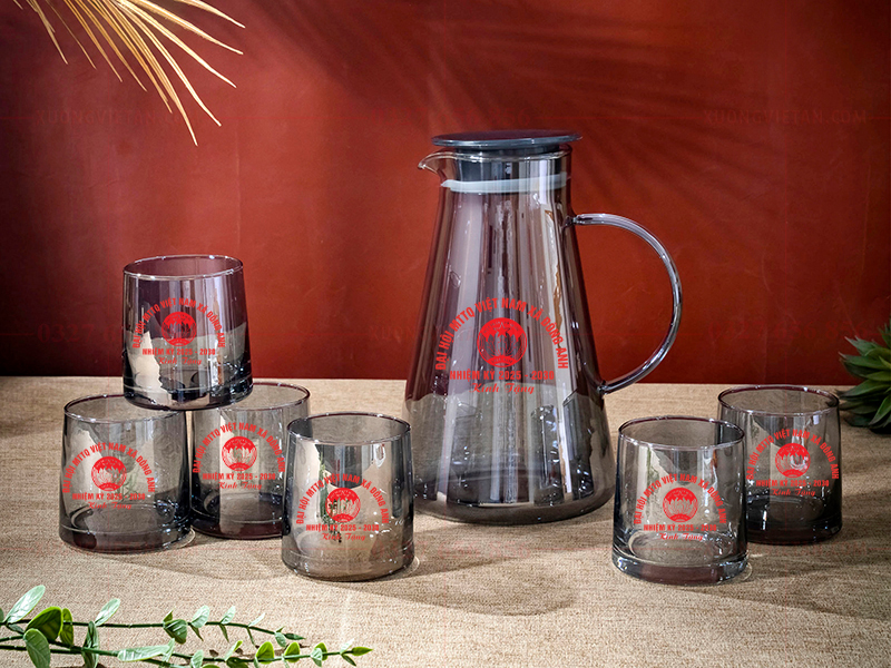 Bộ bình cốc thủy tinh in logo mặt trận tổ quốc