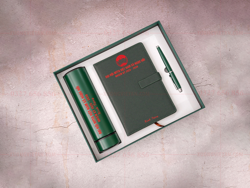 Bộ giftset sổ da in logo mặt trận tổ quốc
