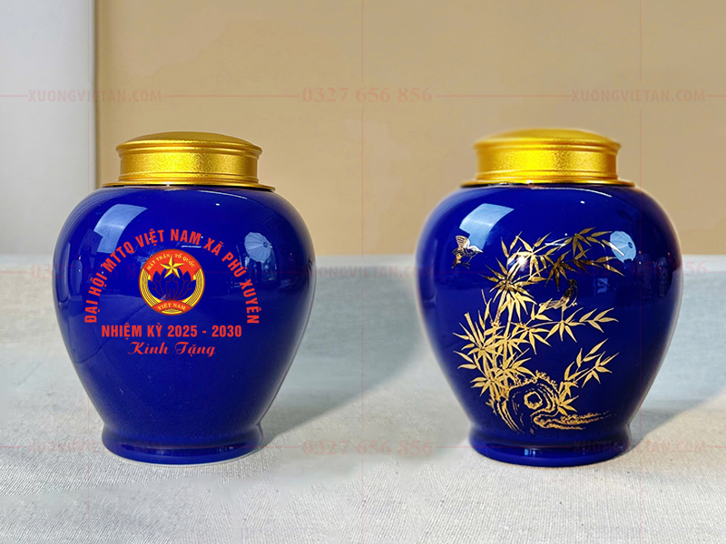 Hũ trà in logo mặt trận tổ quốc