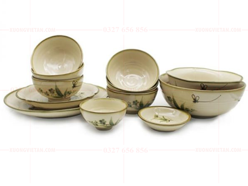 Bộ bát đĩa nhà hàng men rêu 
