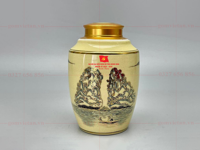 Hũ trà men rạn in logo