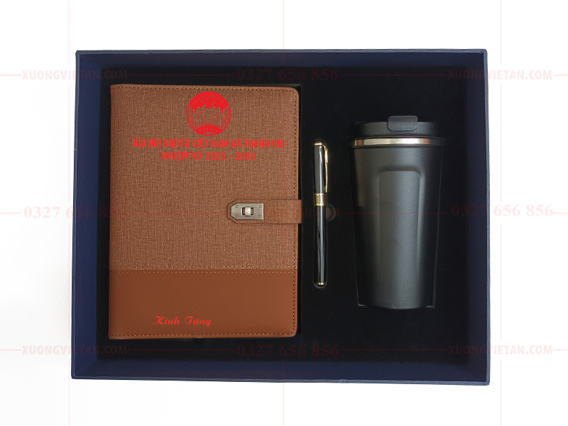 Bộ giftset sổ da in logo mặt trận tổ quốc