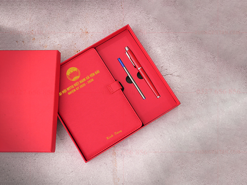 Bộ giftset sổ da in logo mặt trận tổ quốc