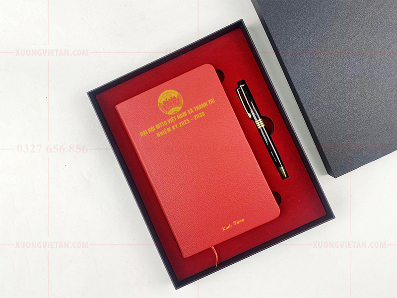 Bộ giftset sổ da in logo mặt trận tổ quốc