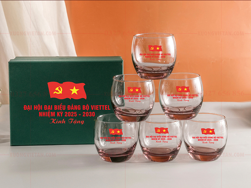 Bộ cốc thủy tinh in logo đại hội đảng