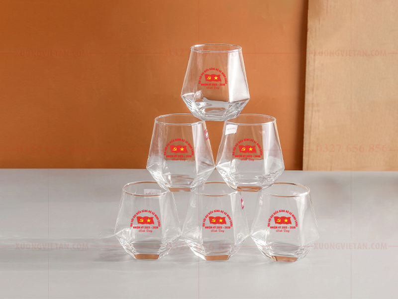 Bộ cốc thủy tinh in logo đại hội đảng