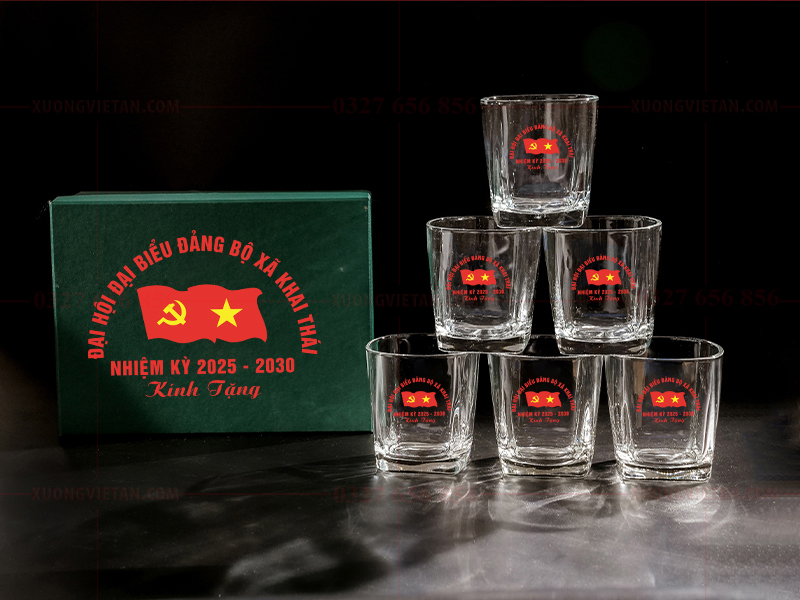 Bộ cốc thủy tinh in logo đại hội đảng