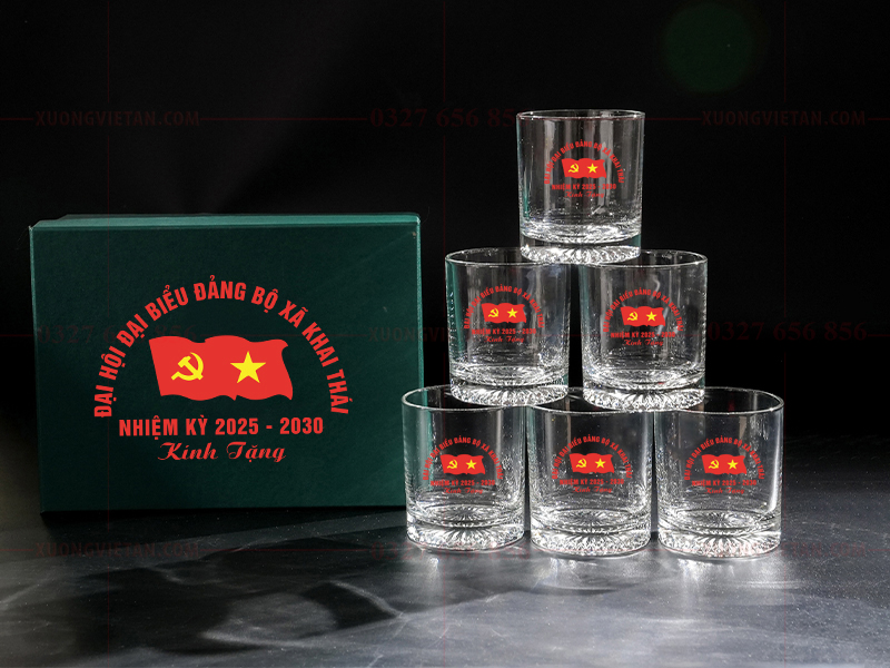 Bộ cốc thủy tinh in logo đại hội đảng