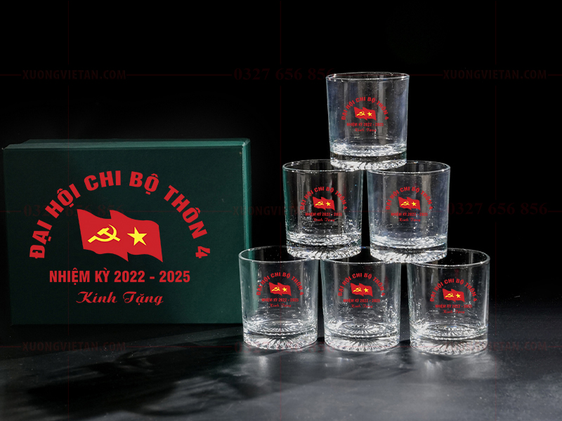 Bộ cốc thủy tinh in logo đại hội đảng