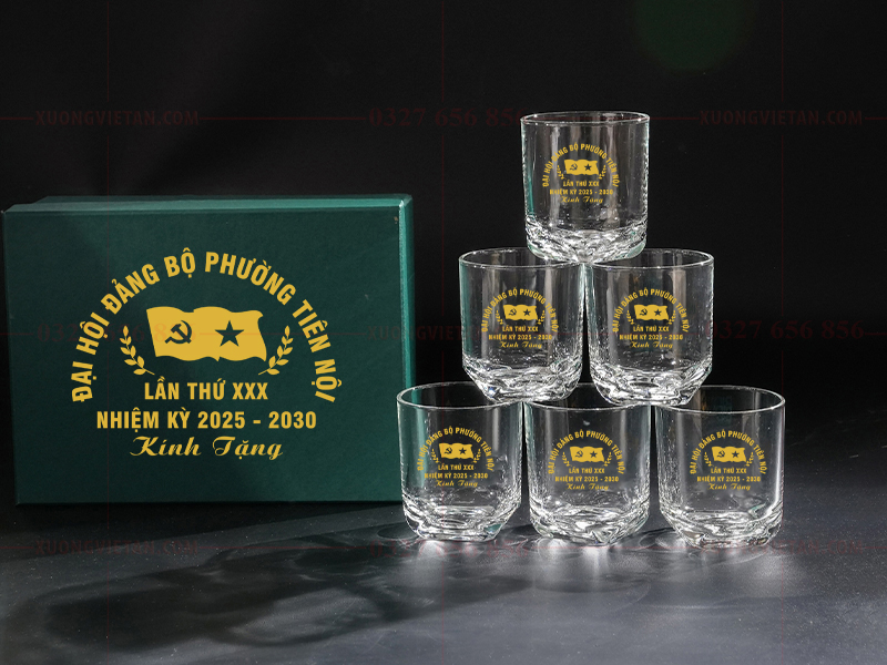 Bộ cốc thủy tinh in logo đại hội đảng