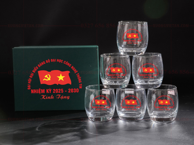 Bộ cốc thủy tinh in logo đại hội đảng