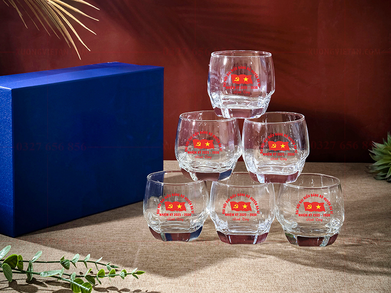 Bộ cốc thủy tinh in logo đại hội đảng