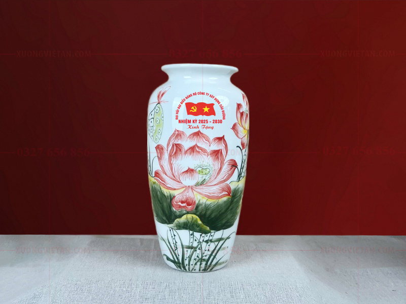 Lọ hoa Bát Tràng in logo đại hội đảng