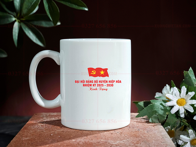 Cốc sứ bát Tràng in logo đại hội đảng