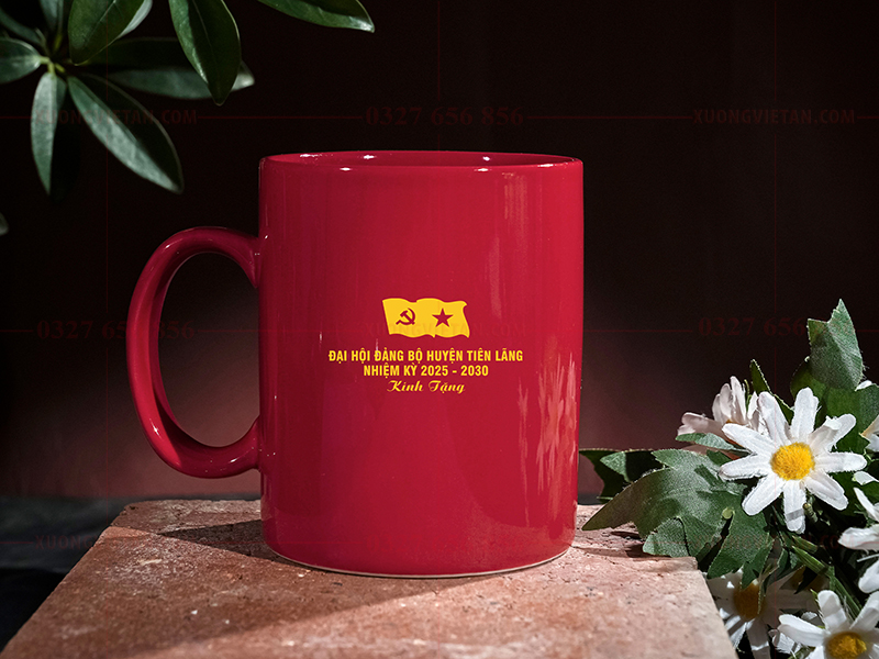Cốc sứ bát Tràng in logo đại hội đảng