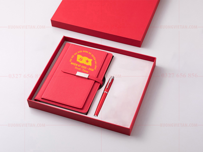 Bộ giftset sổ da in logo đại hội đảng