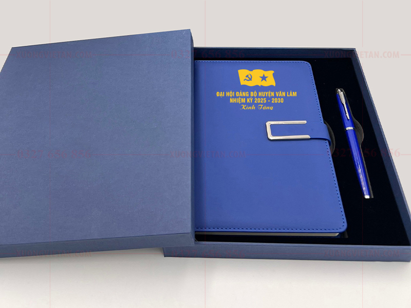 Bộ giftset sổ da in logo đại hội đảng