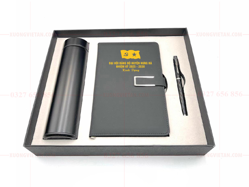 Bộ giftset sổ da in logo đại hội đảng