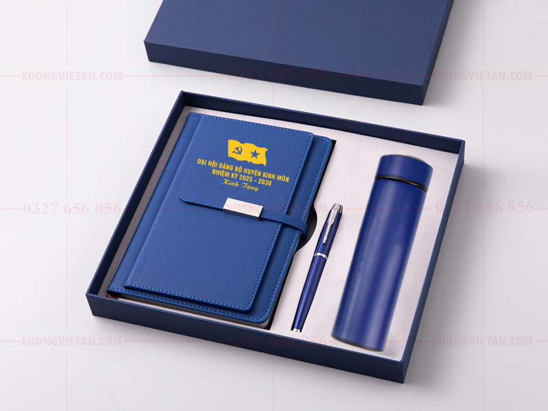 Bộ giftset sổ da in logo đại hội đảng