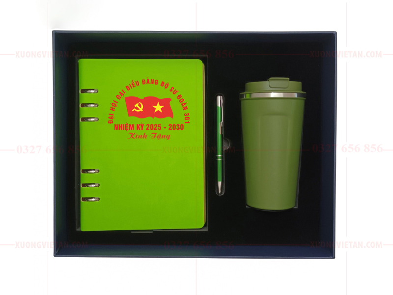 Bộ giftset sổ da in logo đại hội đảng