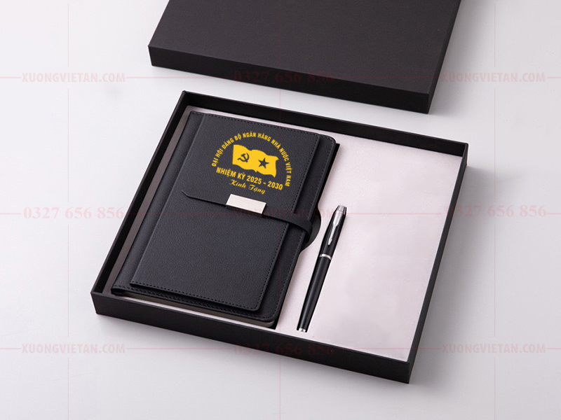 Bộ giftset sổ da in logo đại hội đảng