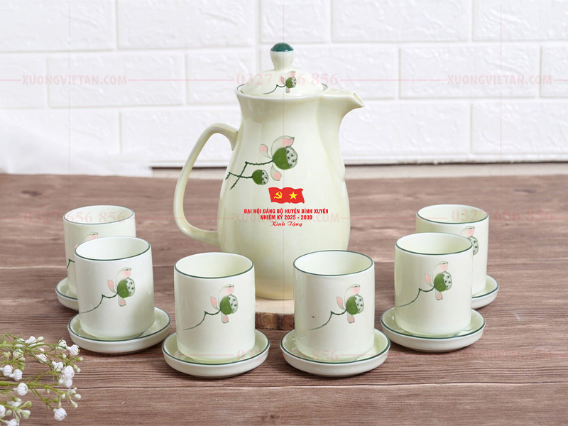 Bộ bình cốc sứ in logo đại hội đảng
