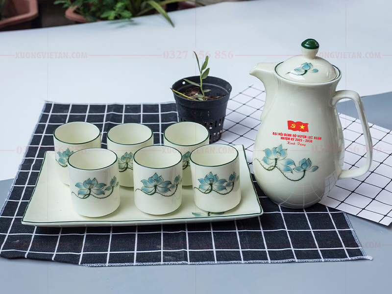 Bộ bình cốc sứ in logo đại hội đảng
