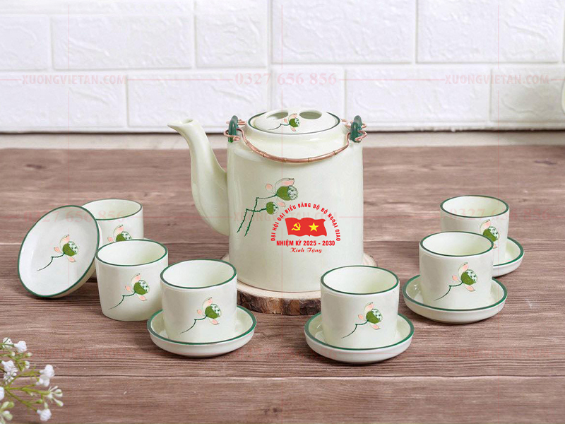 Bộ bình cốc sứ in logo đại hội đảng