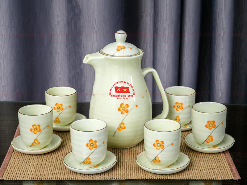 Bộ bình cốc sứ in logo đại hội đảng