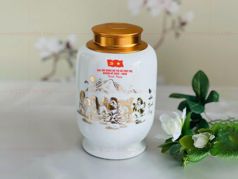 Hũ đựng trà Bát Tràng in logo đại hội đảng