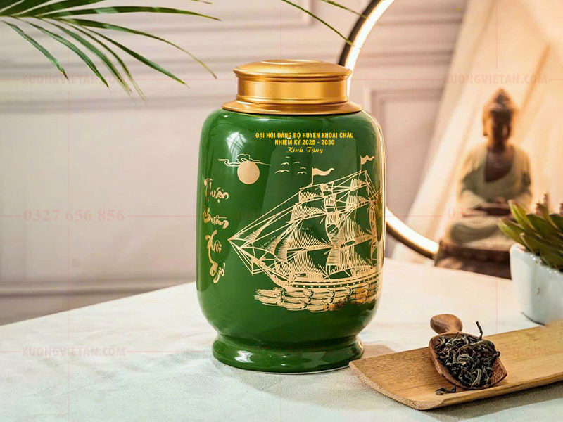 Hũ đựng trà Bát Tràng in logo đại hội đảng