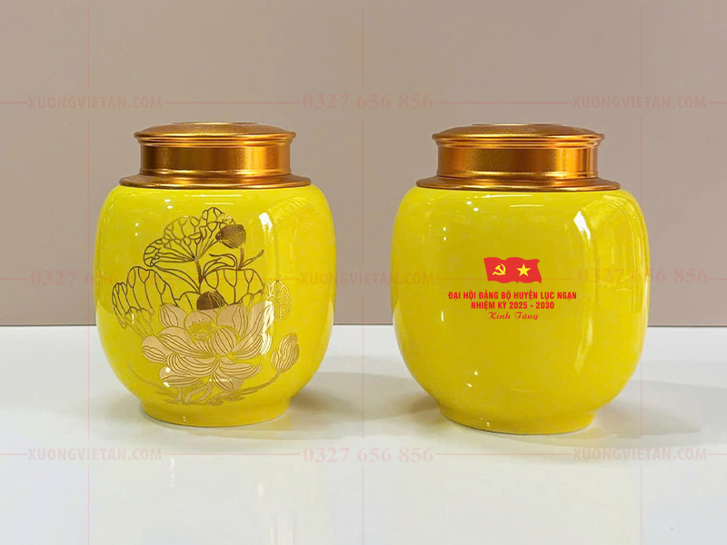 Hũ đựng trà Bát Tràng in logo đại hội đảng