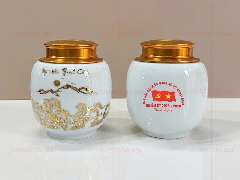 Hũ đựng trà Bát Tràng in logo đại hội đảng