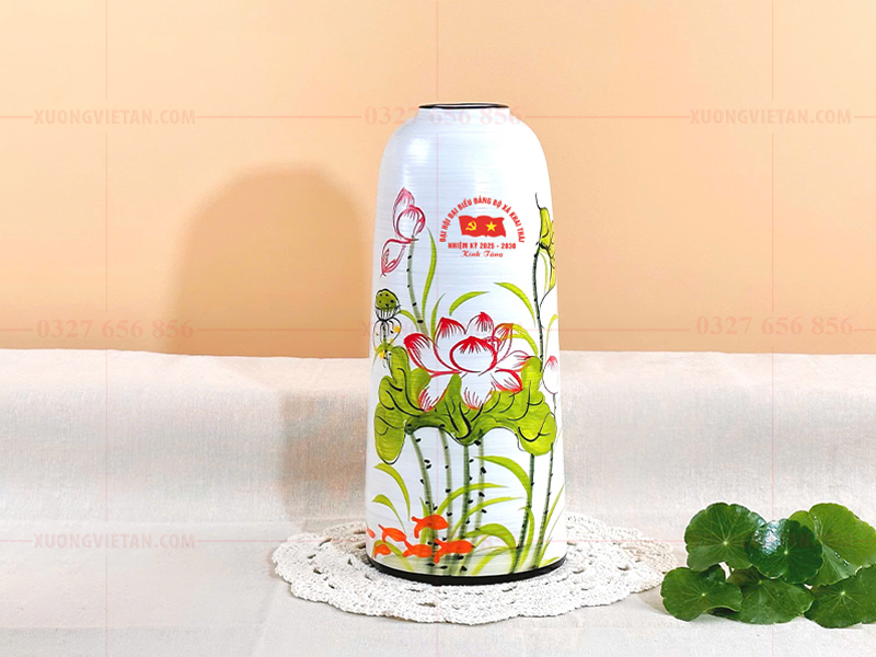 Lọ hoa Bát Tràng in logo đại hội đảng