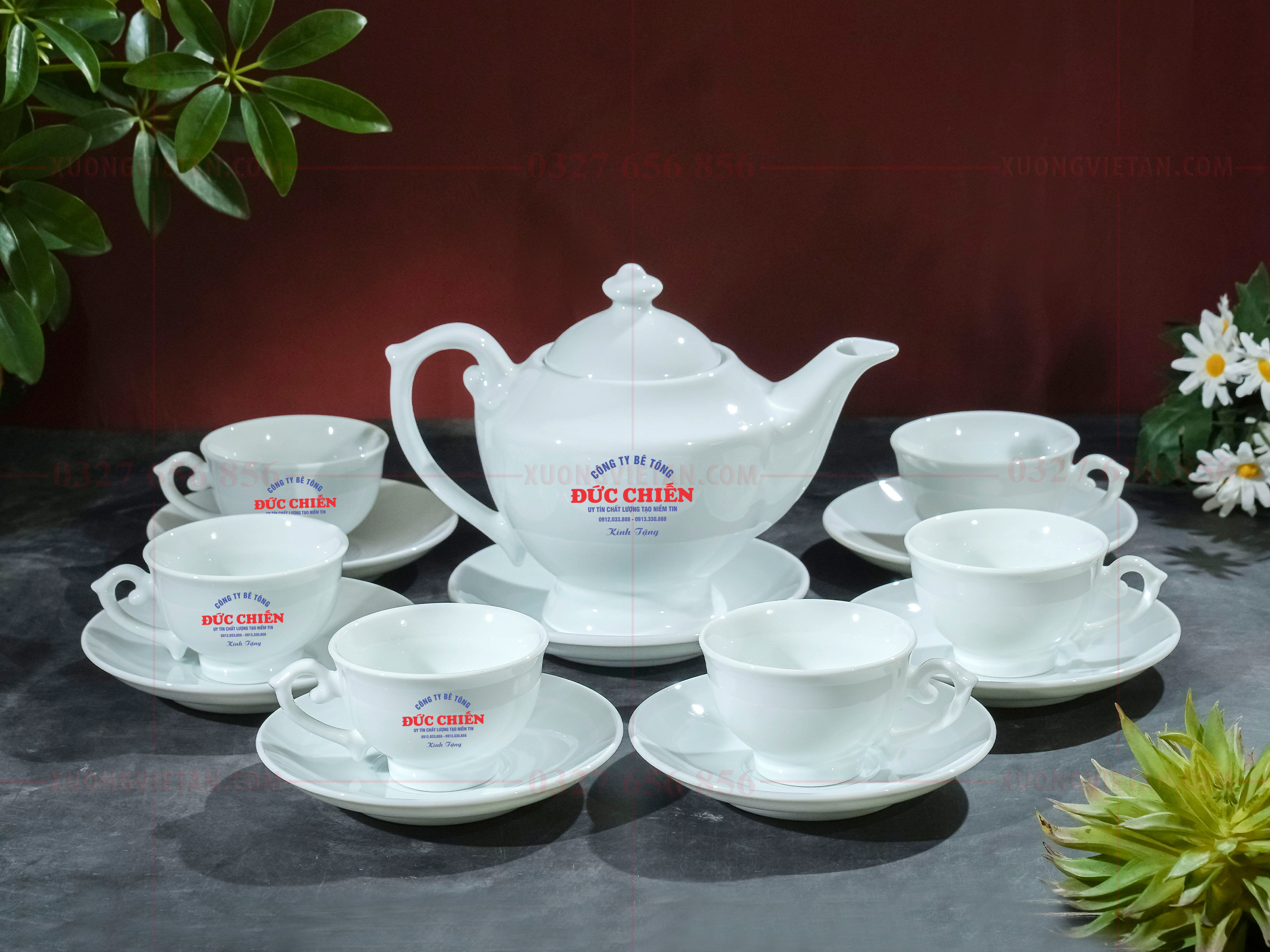 Bộ ấm chén in logo làm quà tặng doanh nghiệp