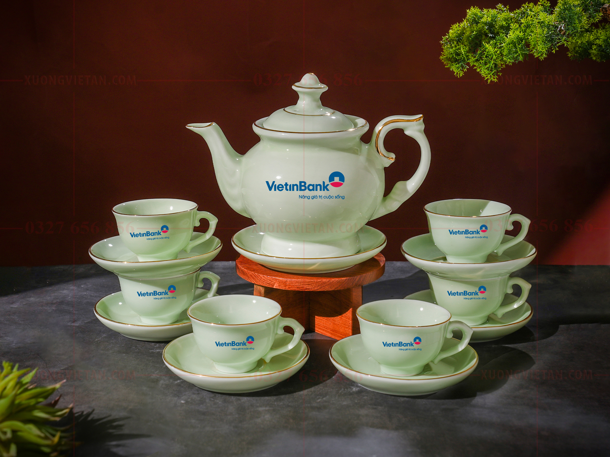 Bộ ấm chén in logo làm quà tặng doanh nghiệp
