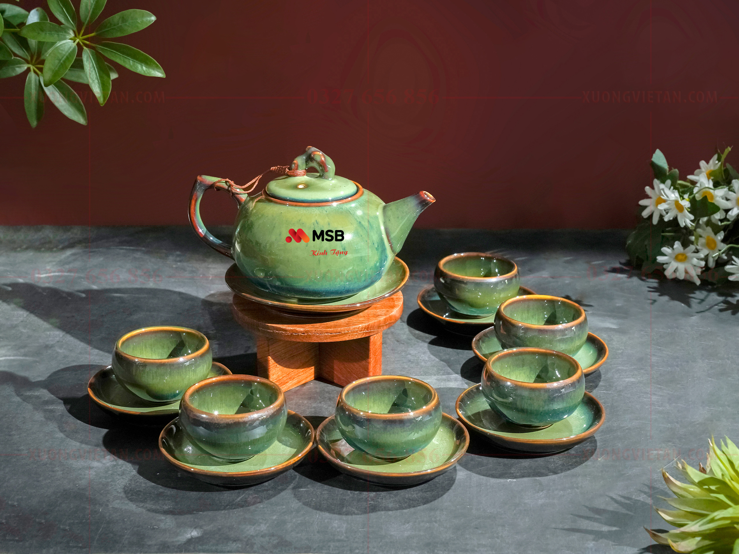 Bộ ấm chén in logo làm quà tặng doanh nghiệp