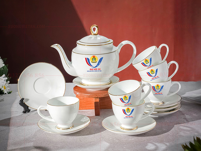 Bộ ấm chén in logo làm quà tặng công đoàn