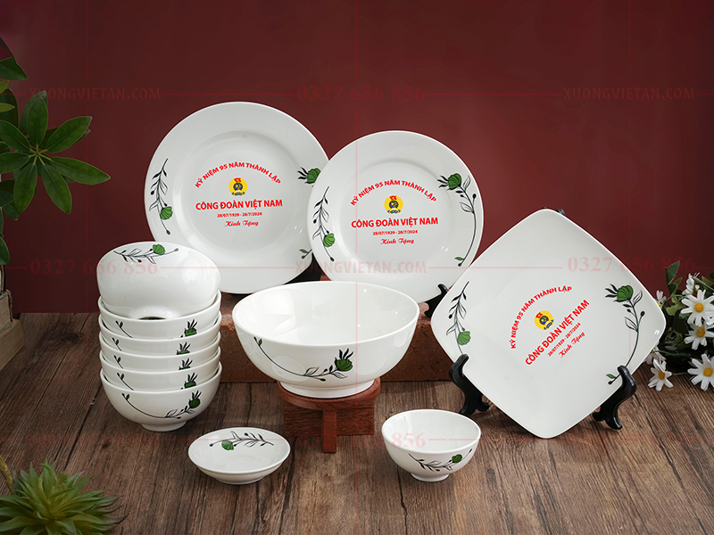 Bộ bát đĩa in logo công đoàn