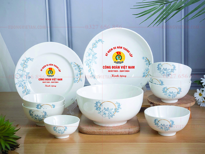 Bộ bát đĩa in logo công đoàn