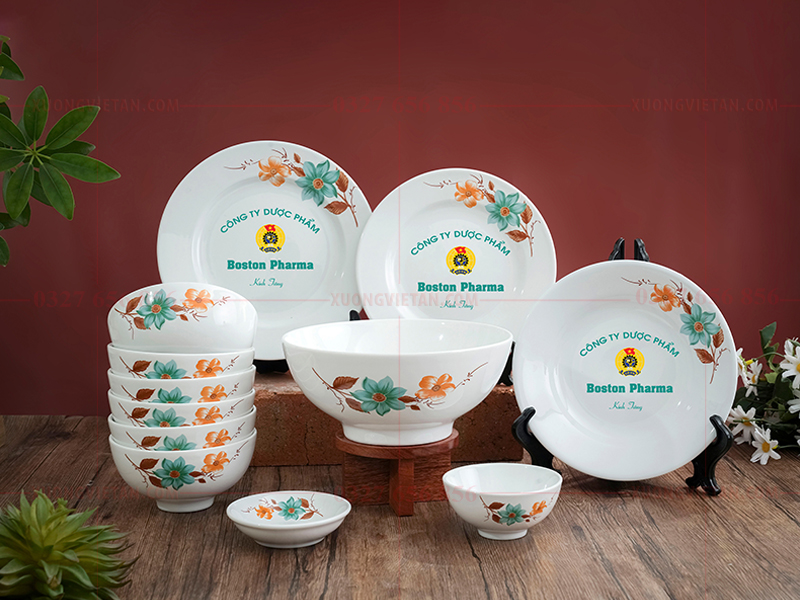 Bộ bát đĩa Bát Tràng in logo 