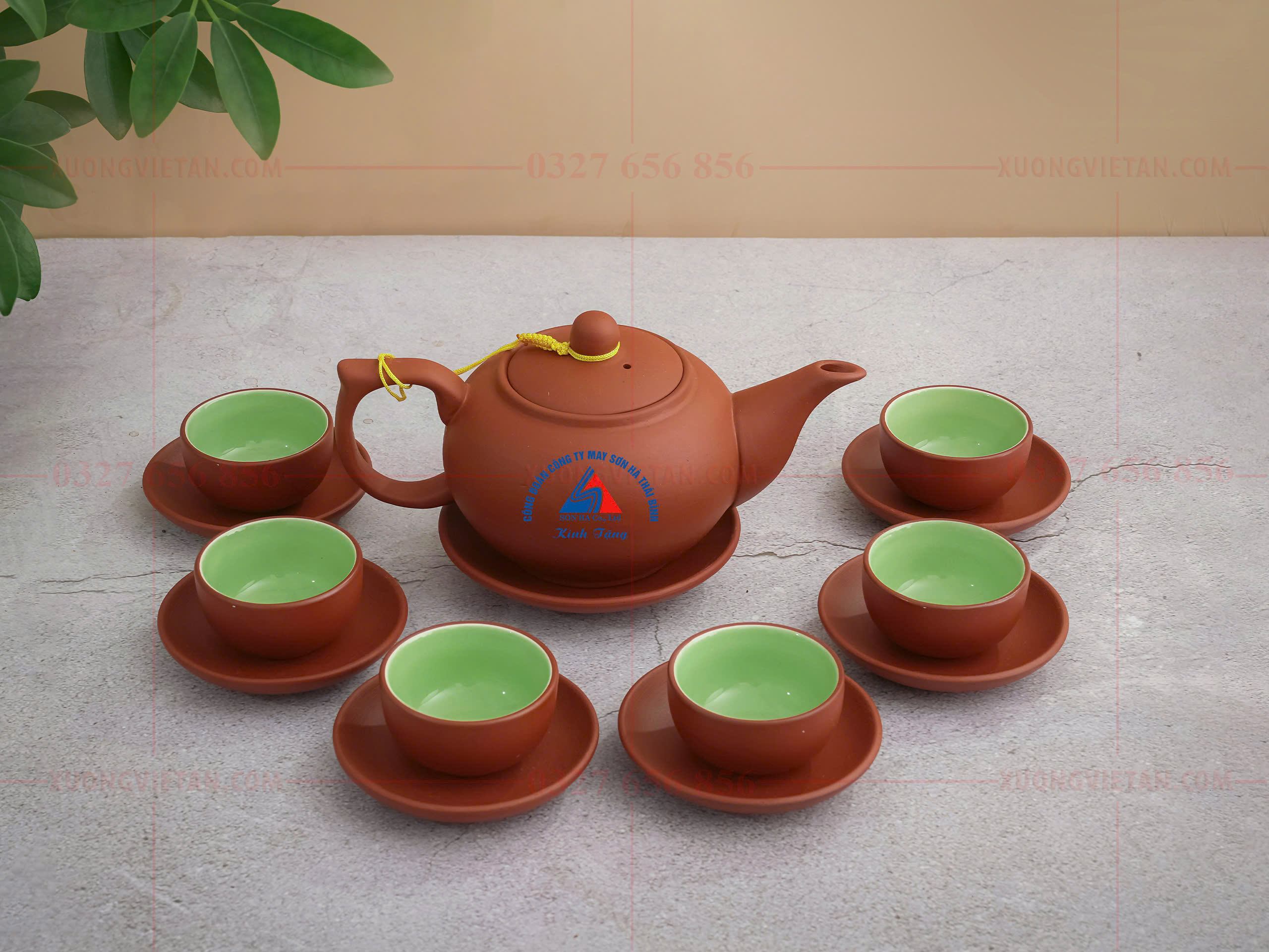 Bộ ấm chén đất nung in logo 