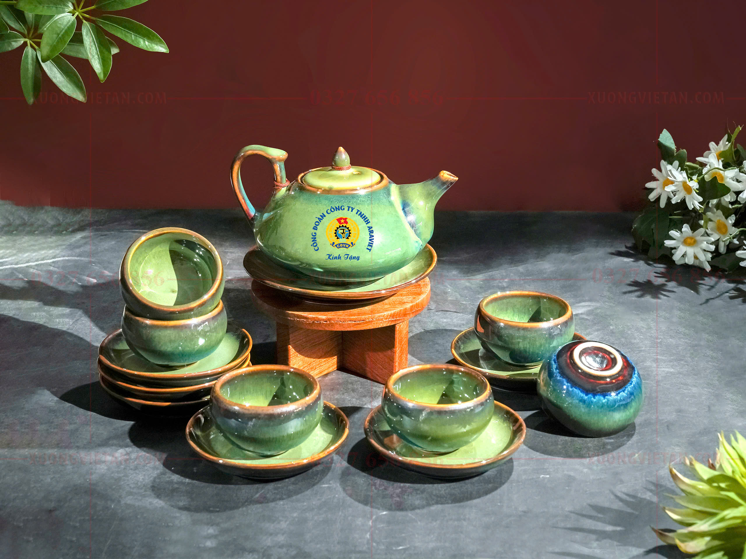 Bộ ấm chén hỏa biến in logo 